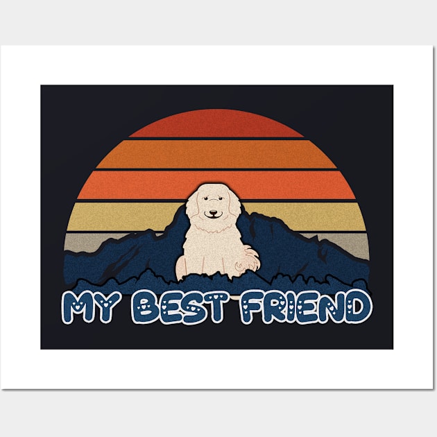 My Best Friend Great Pyrenees Striped Sunset Mountain Background Design - Gift for Great Pyrenees Lovers Wall Art by HarrietsDogGifts